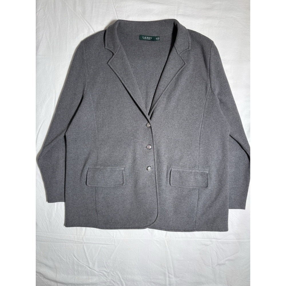 Lauren Ralph Lauren Cotton Blend Sweater Heavy Knit Blazer Gray Size 2XL Button